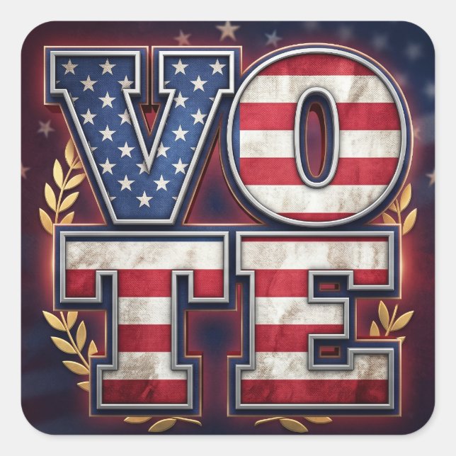 Patriotic VOTE American Flag Typography Design Square Sticker (Front)
