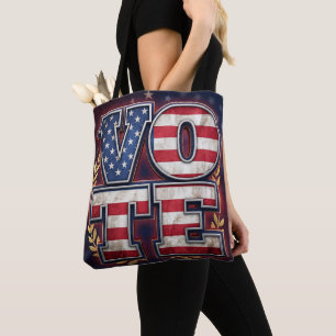 Patriotic VOTE American Flag Typography Design Tote Bag