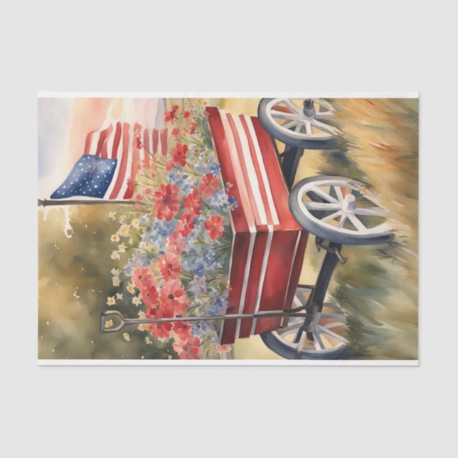Patriotic Wagon With Flowers and Flag Decoupage  Tissue Paper (Front)