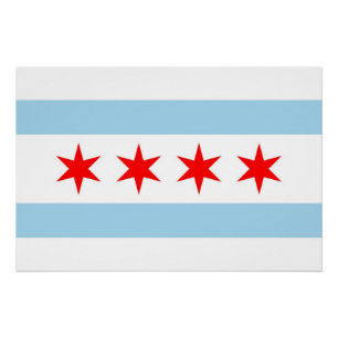 Patriotic wall poster with Flag of Chicago