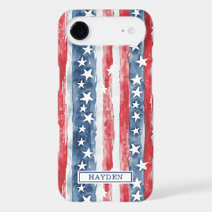 Patriotic Watercolor Stars and Stripes Monogrammed