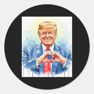 Patriotic Watercolor Trump Heart Hands Classic Round Sticker