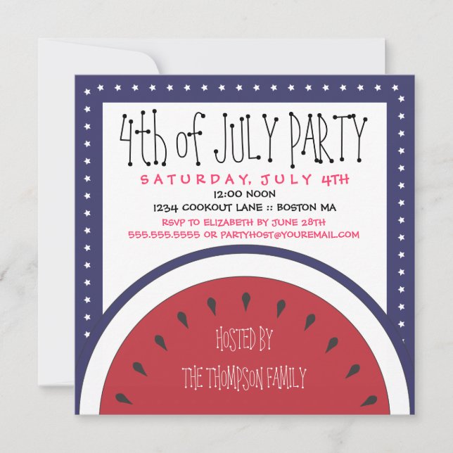 Patriotic Watermelon 4th of July Party Invitation (Front)
