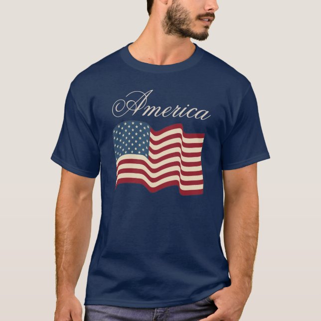 Patriotic Waving American Flag T Shirt Gift (Front)