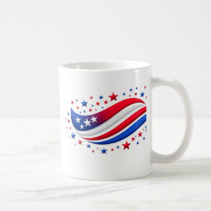 Patriotic Wavy American Flag with Stars   Red Whit Coffee Mug