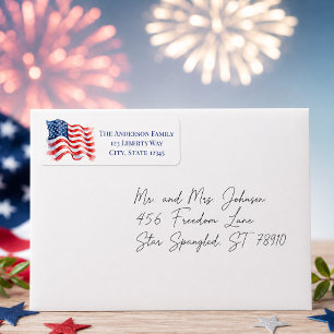 Patriotic Wavy Flag Personalised Return Address Label