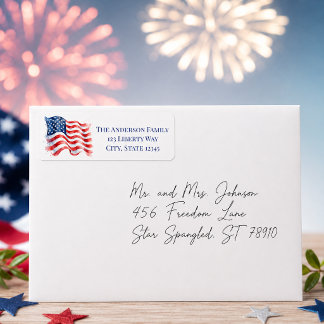 Patriotic Wavy Flag Personalised Return Address Label