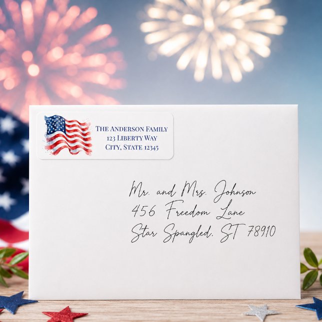 Patriotic Wavy Flag Personalised Return Address Label (Creator Uploaded)