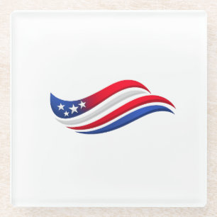 Patriotic Wavy Flag Plate USA Stars Celebration Glass Coaster