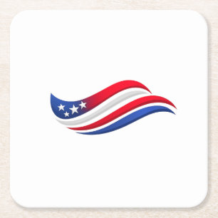 Patriotic Wavy Flag Plate USA Stars Celebration Square Paper Coaster