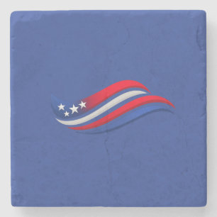Patriotic Wavy Flag Plate USA Stars Celebration Stone Coaster
