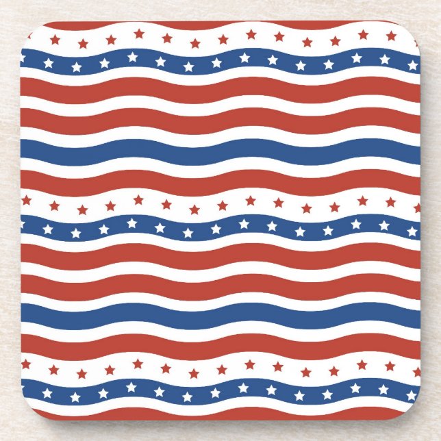 Patriotic Wavy Stars and Stripes Freedom Flag Coaster (Front)