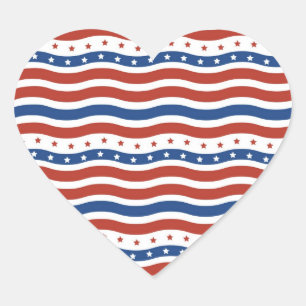 Patriotic Wavy Stars and Stripes Freedom Flag Heart Sticker