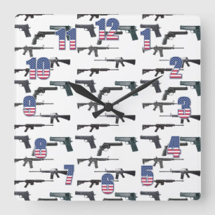 Patriotic Weapons Square Wall Clock