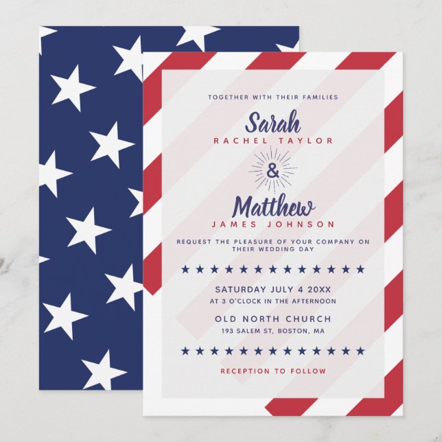 Patriotic Wedding Invitation - US Flag (Front/Back)