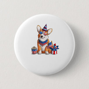 Patriotic Welsh Corgi Dog Pup 4th of July 6 Cm Round Badge