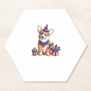 Patriotic Welsh Corgi Dog Pup 4th of July Paper Coaster