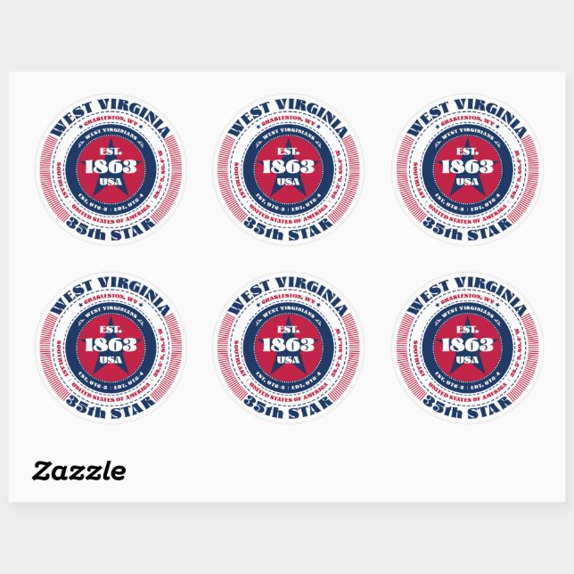 Patriotic West Virginia Circle Design Sticker (Sheet)
