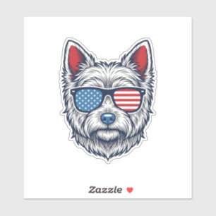 Patriotic Westie Dog Sunglasses Vintage Vector Art
