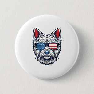 Patriotic Westie Dog Sunglasses Vintage Vector Art 6 Cm Round Badge