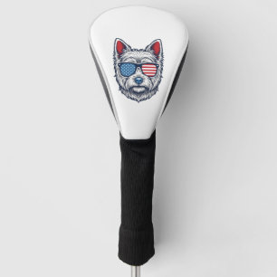 Patriotic Westie Dog Sunglasses Vintage Vector Art Golf Head Cover