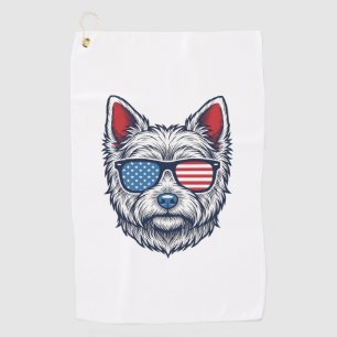 Patriotic Westie Dog Sunglasses Vintage Vector Art Golf Towel