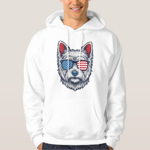 Patriotic Westie Dog Sunglasses Vintage Vector Art Hoodie