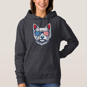 Patriotic Westie Dog Sunglasses Vintage Vector Art Hoodie