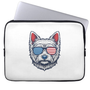 Patriotic Westie Dog Sunglasses Vintage Vector Art Laptop Sleeve