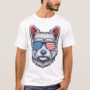 Patriotic Westie Dog Sunglasses Vintage Vector Art T-Shirt