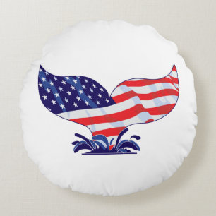 Patriotic Whale Tail Round Cushion