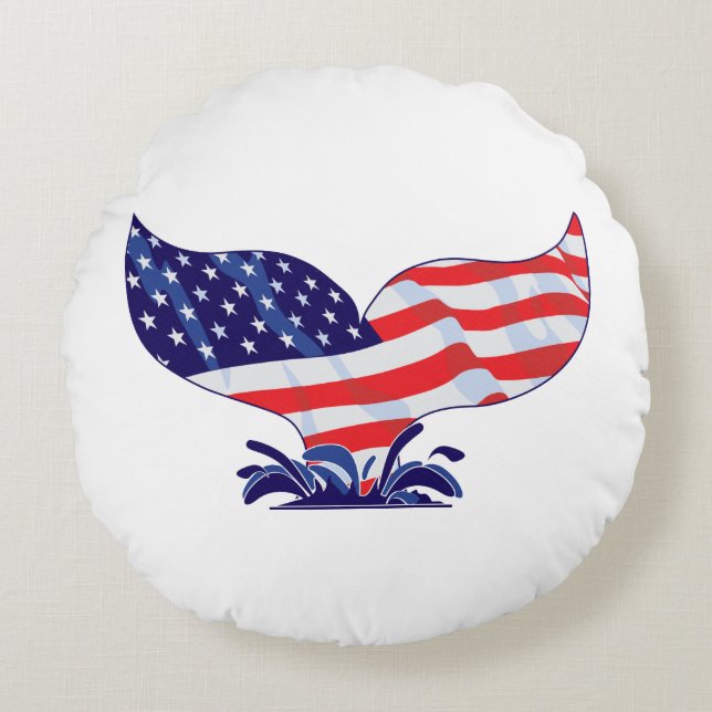 Patriotic Whale Tail Round Cushion (Front)