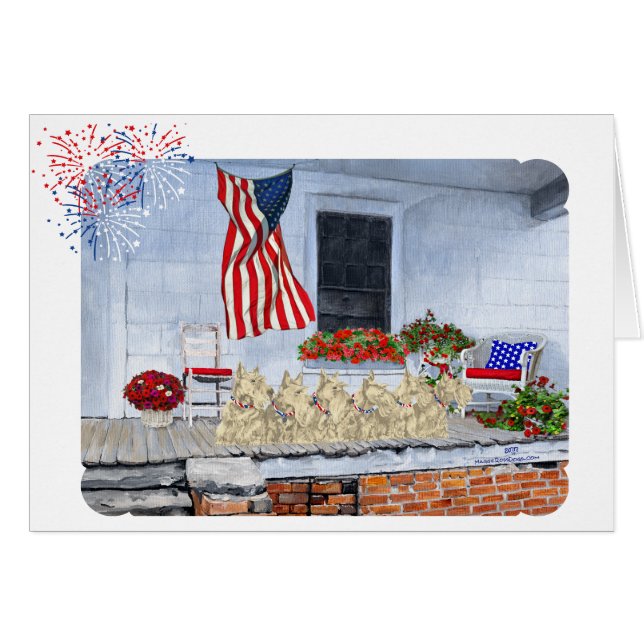 Patriotic Wheaten Scotties Await the Big Parade (Front Horizontal)