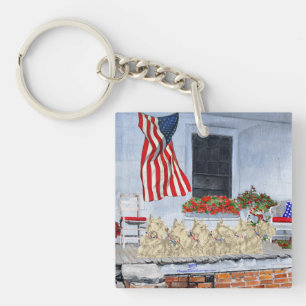 Patriotic Wheaten Scottish Terriers Key Ring