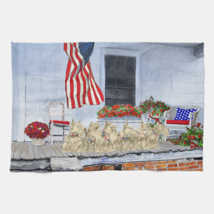 Patriotic Wheaten Scottish Terriers Tea Towel