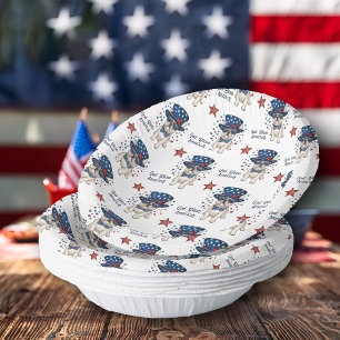 Patriotic Whimsical French Bulldog Red White Blue  Paper Plate