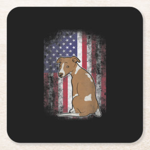 Patriotic Whippet American Flag Dog Lover Gift Square Paper Coaster