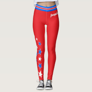 PATRIOTIC White and Blue Stars Your Name on RED Leggings