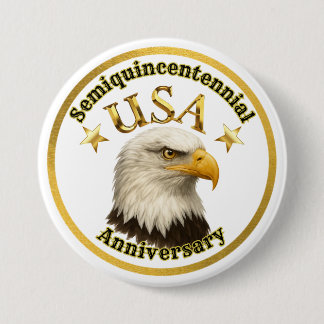Patriotic White and Gold USA Bald Eagle 7.5 Cm Round Badge