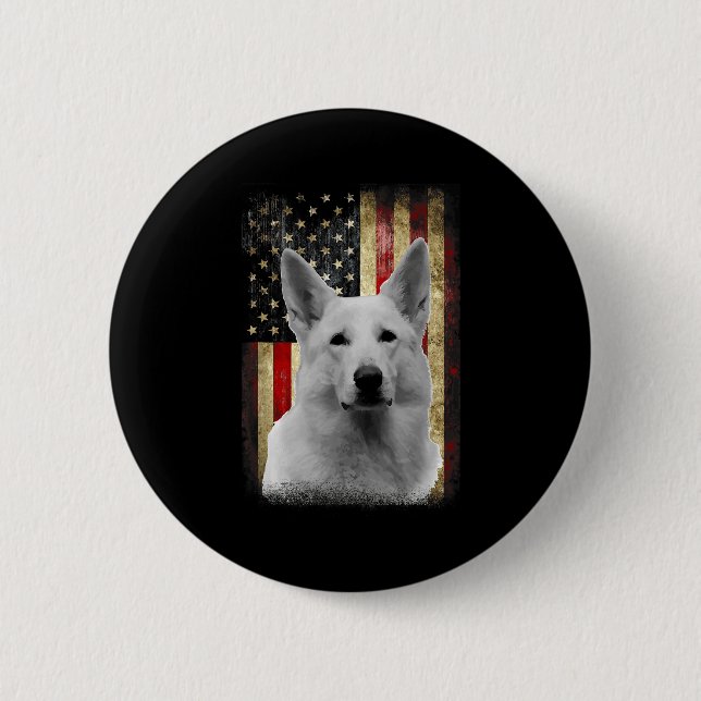 Patriotic White German Shepherd Flag American Usa  6 Cm Round Badge (Front)