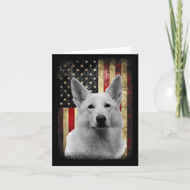 Patriotic White German Shepherd Flag American Usa  Card (Front)