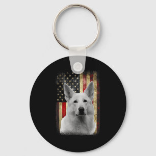 Patriotic White German Shepherd Flag American Usa  Key Ring