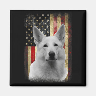 Patriotic White German Shepherd Flag American Usa Magnet