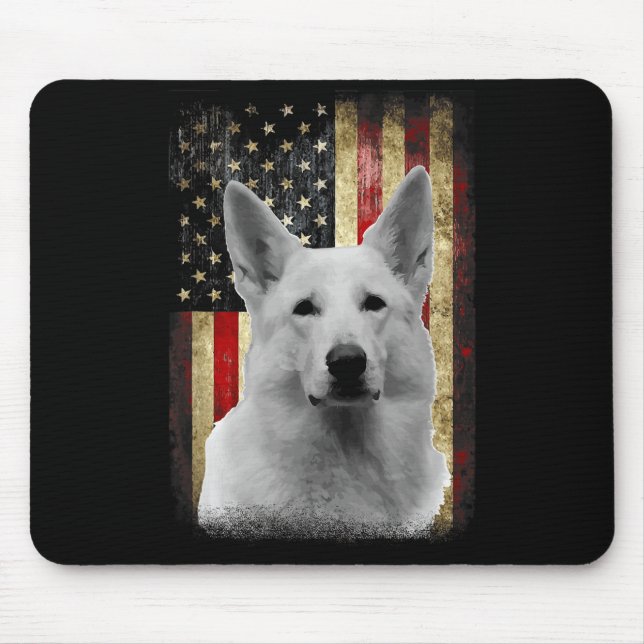 Patriotic White German Shepherd Flag American Usa  Mouse Pad (Front)