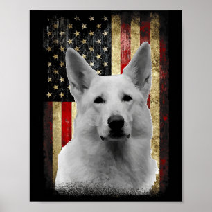 Patriotic White German Shepherd Flag American Usa  Poster