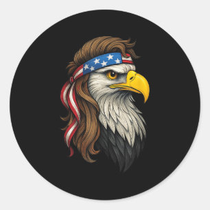 Patriotic White Head Eagle Us Flag Bandanna Mullet Classic Round Sticker