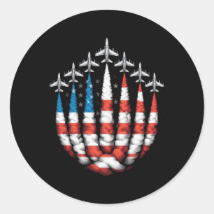 Patriotic White Red Usa Flag Blue Fighter 4th Of J Classic Round Sticker