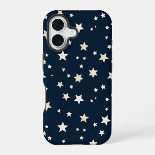 Patriotic White Stars on Navy Blue iPhone 16 Case
