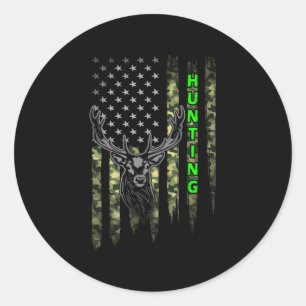 Patriotic Whitetail Buck Deer Hunting American Cam Classic Round Sticker