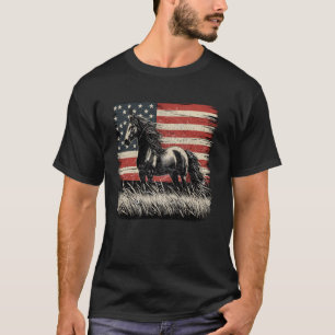 Patriotic Wild Horse American Flag 4th of July USA T-Shirt